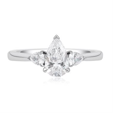 Platinum Three Stone Pear Diamond Engagement Ring 0.90ct thumbnail