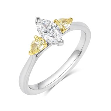 Platinum Marquise and Yellow Pear Diamond Three Stone Engagement Ring 0.53ct thumbnail