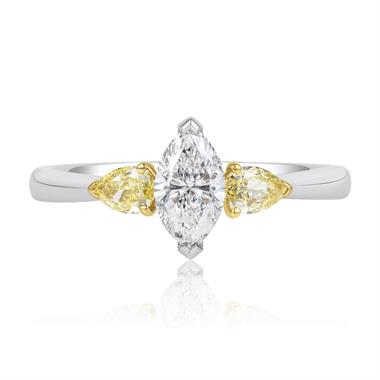 Platinum Marquise and Yellow Pear Diamond Three Stone Engagement Ring 0.53ct thumbnail