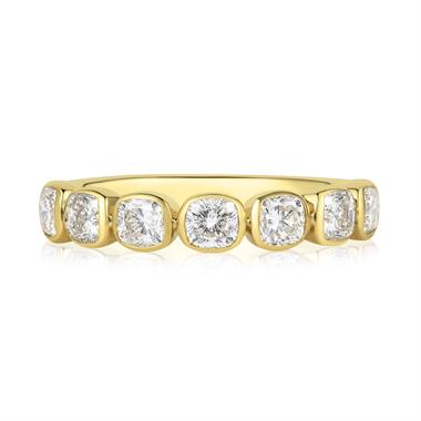 18ct Yellow Gold Bezel Set Cushion Diamond Half Eternity Ring 1.00ct thumbnail
