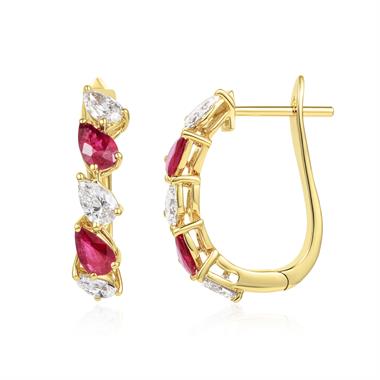 Aurora Yellow Gold Ruby and Diamond Half Hoop Earrings thumbnail