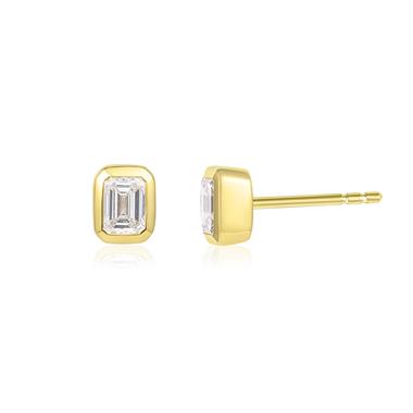 18ct Yellow Gold Emerald Cut Diamond Stud Earrings thumbnail