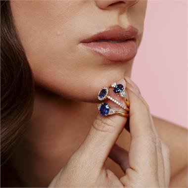 18ct Yellow Gold Oval Sapphire and Diamond Three Stone Engagement Ring thumbnail