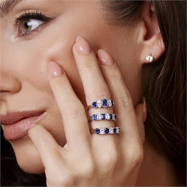 Platinum Oval Sapphire and Diamond Half Eternity Ring thumbnail