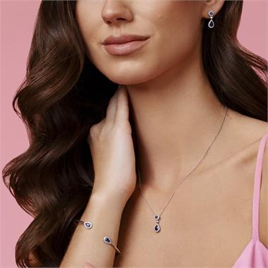 Camellia 18ct White Gold Pear Shape Sapphire and Diamond  Drop Earrings thumbnail