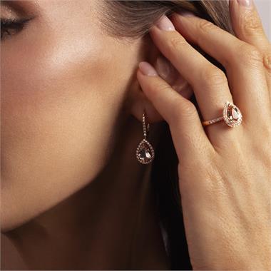 Ortensia 18ct Rose Gold Pear Shape Morganite and Diamond Halo Dress Ring thumbnail