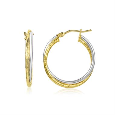 Two Colour Gold Crossover Hoop Earrings 22mm thumbnail
