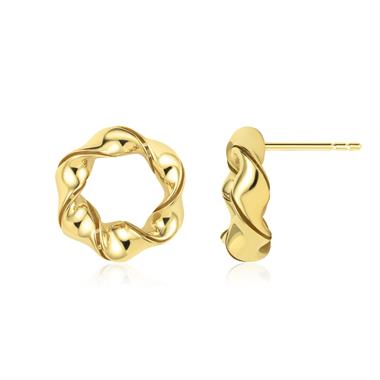 Aira 18ct Yellow Gold Twisted Circle Stud Earrings thumbnail