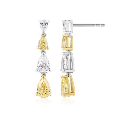 18ct Gold Fancy Yellow and White Pear Diamond Drop Earrings thumbnail 