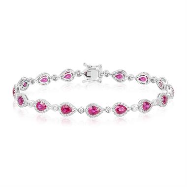 18ct White Gold Pear Ruby and Diamond Bracelet thumbnail 