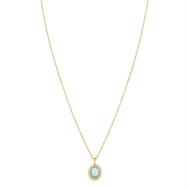 18ct Yellow Gold Opal and Diamond Halo Pendant thumbnail