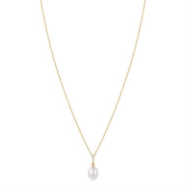 18ct Yellow Gold Freshwater Pearl and Diamond Pendant thumbnail