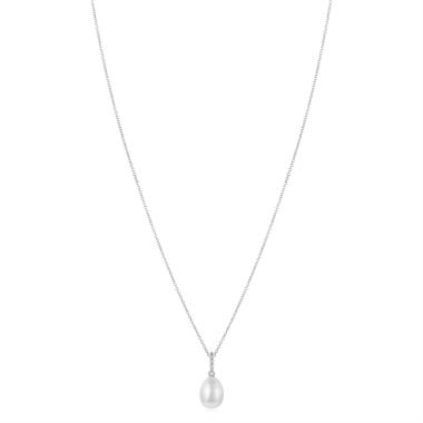 18ct White Gold Freshwater Pearl and Diamond Pendant thumbnail
