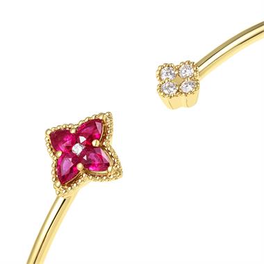Fleur 18ct Yellow Gold Ruby Bangle thumbnail