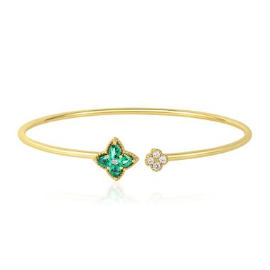 Fleur 18ct Yellow Gold Emerald Bangle thumbnail