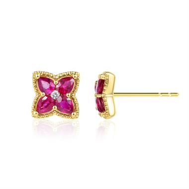 Fleur 18ct Yellow Gold Ruby Earrings thumbnail