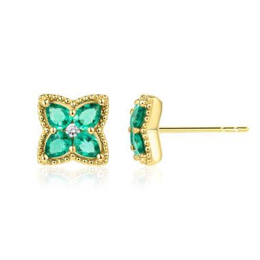 Fleur 18ct Yellow Gold Emerald Earrings thumbnail