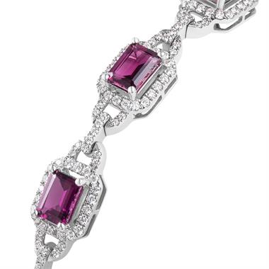 18ct White Gold Rhodolite Garnet and Diamond Bracelet thumbnail