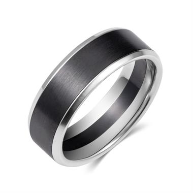 Platinum and Black Zirconium Centre Bevelled Wedding Ring thumbnail