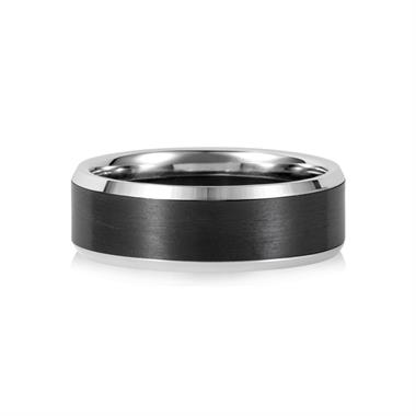 Platinum and Black Zirconium Centre Bevelled Wedding Ring thumbnail