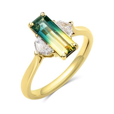 18ct Yellow Gold Bi-Colour Sapphire and Diamond Three Stone Ring thumbnail