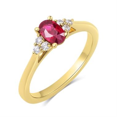 18ct Yellow Gold Oval Ruby and Diamond Ring thumbnail