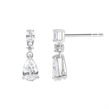 18ct White Gold Pear Diamond Drop Earrings 1.00ct thumbnail 