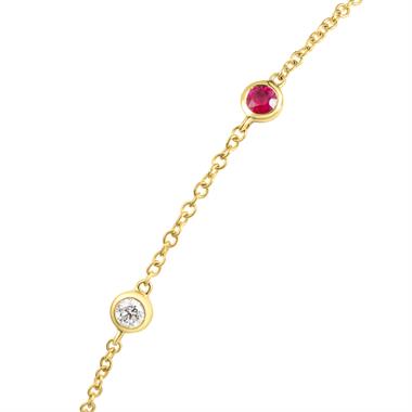 18ct Yellow Gold Ruby and Diamond Bezel Set Station Bracelet thumbnail