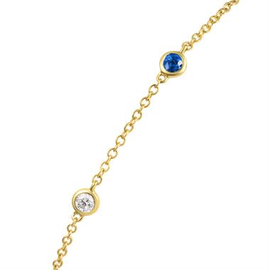 18ct Yellow Gold Sapphire and Diamond Bezel Set Station Bracelet thumbnail