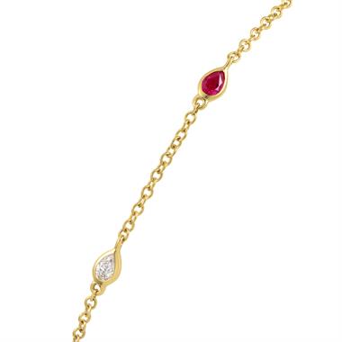 18ct Yellow Gold Pear Ruby and Diamond Bezel Set Station Bracelet thumbnail
