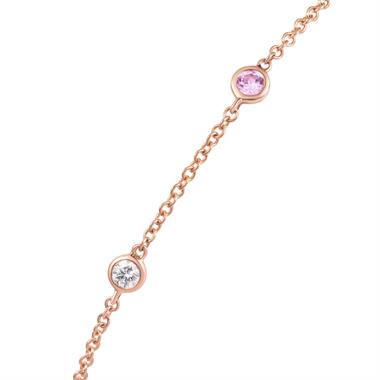 18ct Rose Gold Pink Sapphire and Diamond Bezel Set Station Bracelet thumbnail