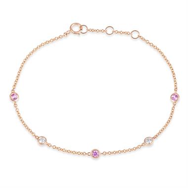 18ct Rose Gold Pink Sapphire and Diamond Bezel Set Station Bracelet thumbnail 