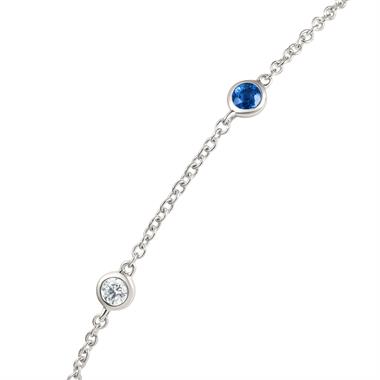 18ct White Gold Sapphire and Diamond Bezel Set Station Bracelet thumbnail
