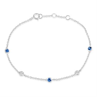 18ct White Gold Sapphire and Diamond Bezel Set Station Bracelet thumbnail 