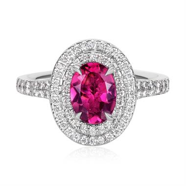 Platinum Pink Tourmaline and Diamond Halo Ring thumbnail