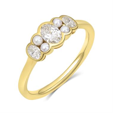 18ct Yellow Gold Pearl and Diamond Dress Ring thumbnail
