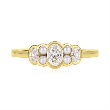 18ct Yellow Gold Pearl and Diamond Dress Ring thumbnail