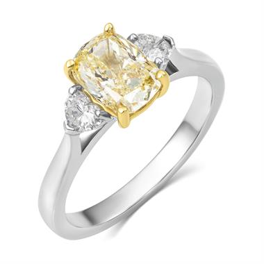 Platinum Yellow Cushion Diamond Engagement Ring 1.51ct thumbnail 