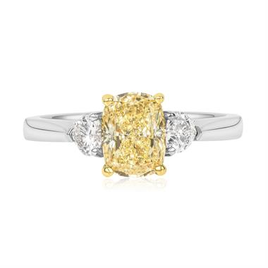Platinum Yellow Cushion Diamond Engagement Ring 1.51ct thumbnail