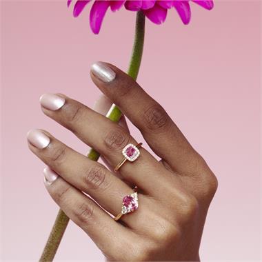 18ct Yellow Gold Cushion Padparadscha Sapphire and Diamond Halo Ring thumbnail