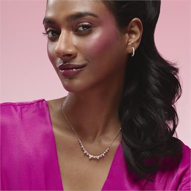 18ct White Gold Diamond Trefoil Design Necklace thumbnail