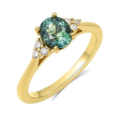 18ct Yellow Gold Oval Teal Sapphire and Diamond Engagement Ring thumbnail 