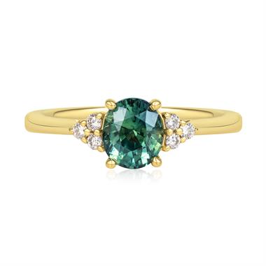18ct Yellow Gold Oval Teal Sapphire and Diamond Engagement Ring thumbnail