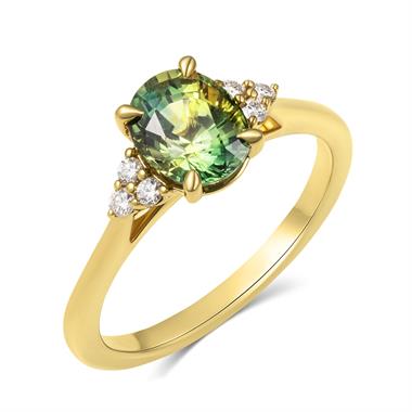 18ct Yellow Gold Oval Bi-Colour Sapphire and Diamond Engagement Ring thumbnail