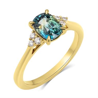18ct Yellow Gold Cushion Bi-Colour Sapphire and Diamond Engagement Ring thumbnail 