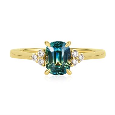 18ct Yellow Gold Cushion Bi-Colour Sapphire and Diamond Engagement Ring thumbnail