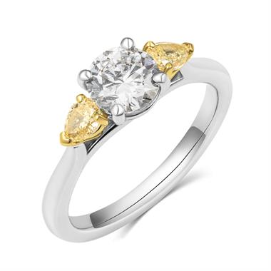 Platinum White and Yellow Diamond Three Stone Engagement Ring 0.95ct thumbnail