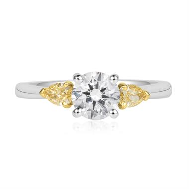Platinum White and Yellow Diamond Three Stone Engagement Ring 0.95ct thumbnail