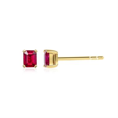 18ct Yellow Gold Emerald Cut Ruby Stud Earrings thumbnail 