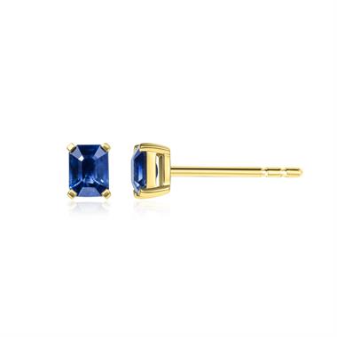 18ct Yellow Gold Emerald Cut Blue Sapphire Stud Earrings thumbnail 